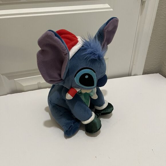 Disney Store 13” Stitch Holiday Plush Mittens Candy Cane Santa Hat Stuffed Toy - Picture 3 of 8